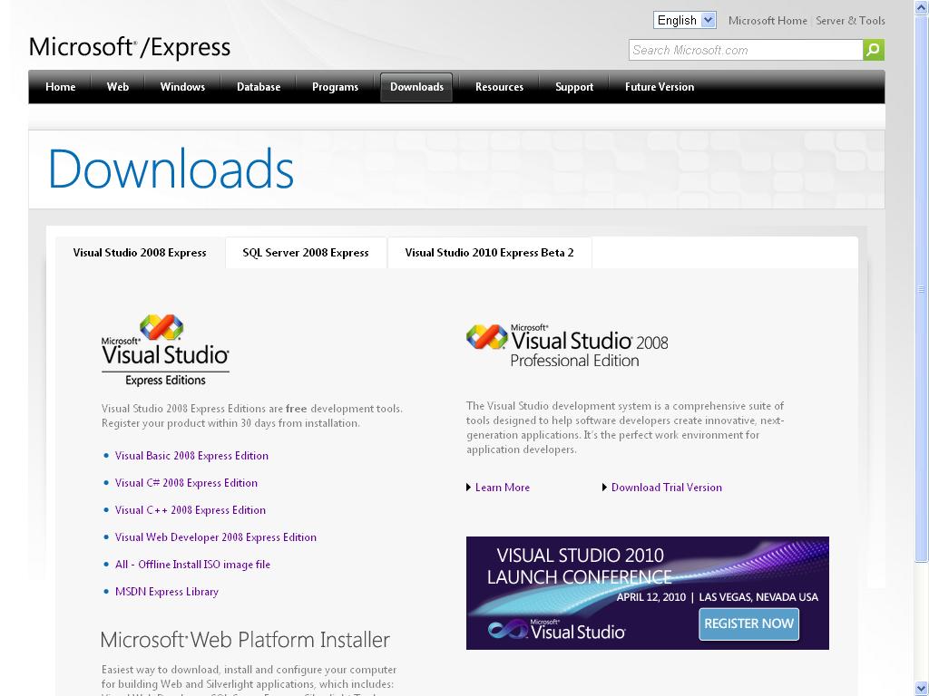 Visual Web Developer Express Edition Download 2010